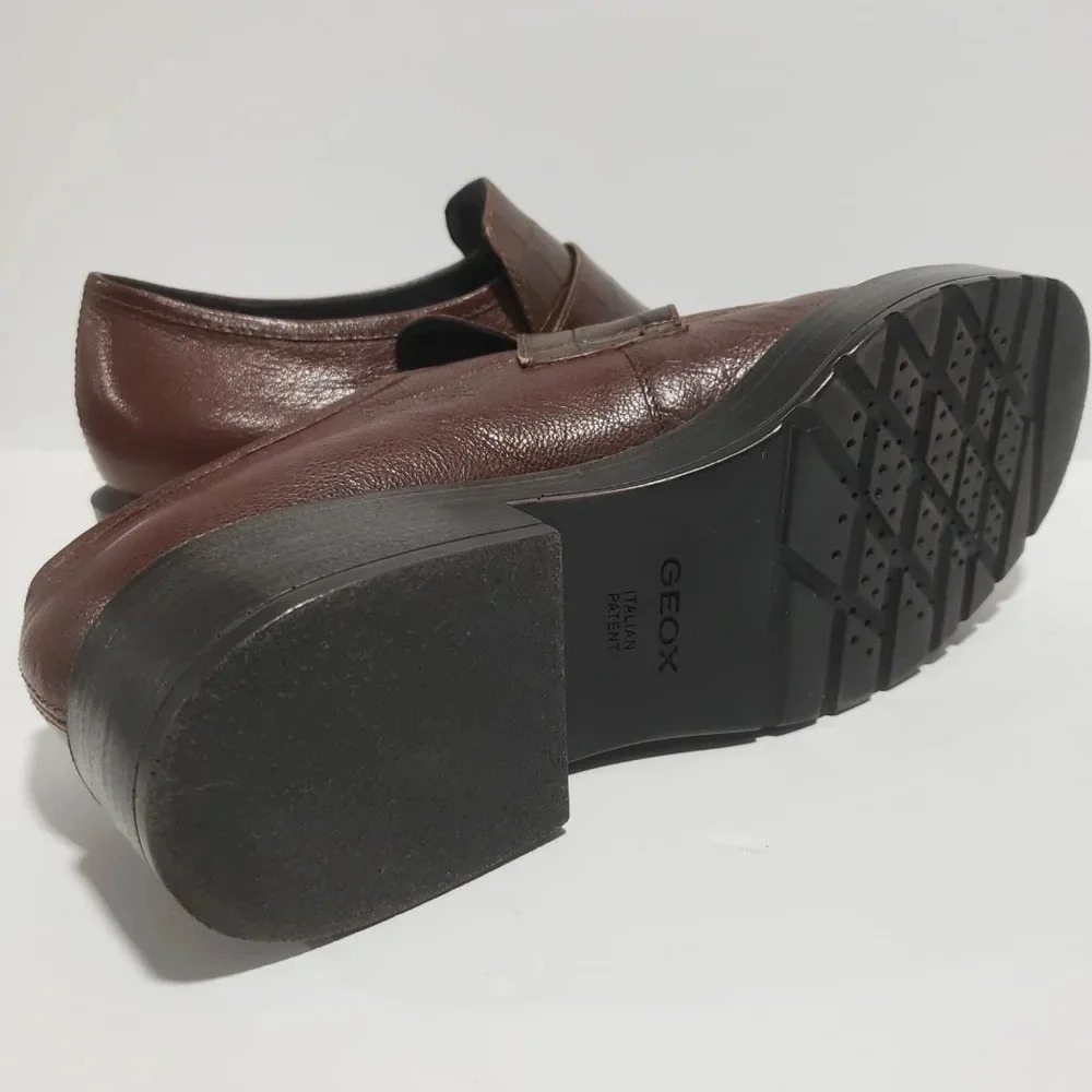 Womans Geox Respira Block Heel Brown Italian Patent Chunky Shoes Size 40 - Picture 5 of 8
